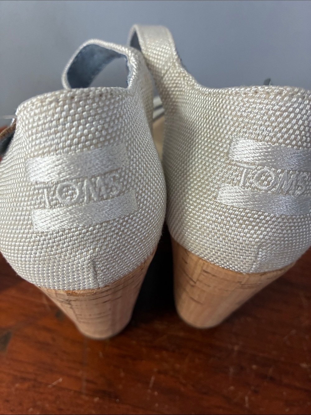 Toms Cream Crossed-Strap Wedge Sandals with Tan Buckle - Picture 4 of 7